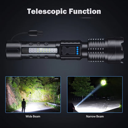 COB LED Flashlight Rechargeable – LED + COB Dual Light Source, Adjustable Floodlight, USB Rechargeable 1500mAh, Buy 1 Get 1 Free, Waterproof Torch for Camping, Fishing, Hunting & Emergency, Great Father’s Day Gift