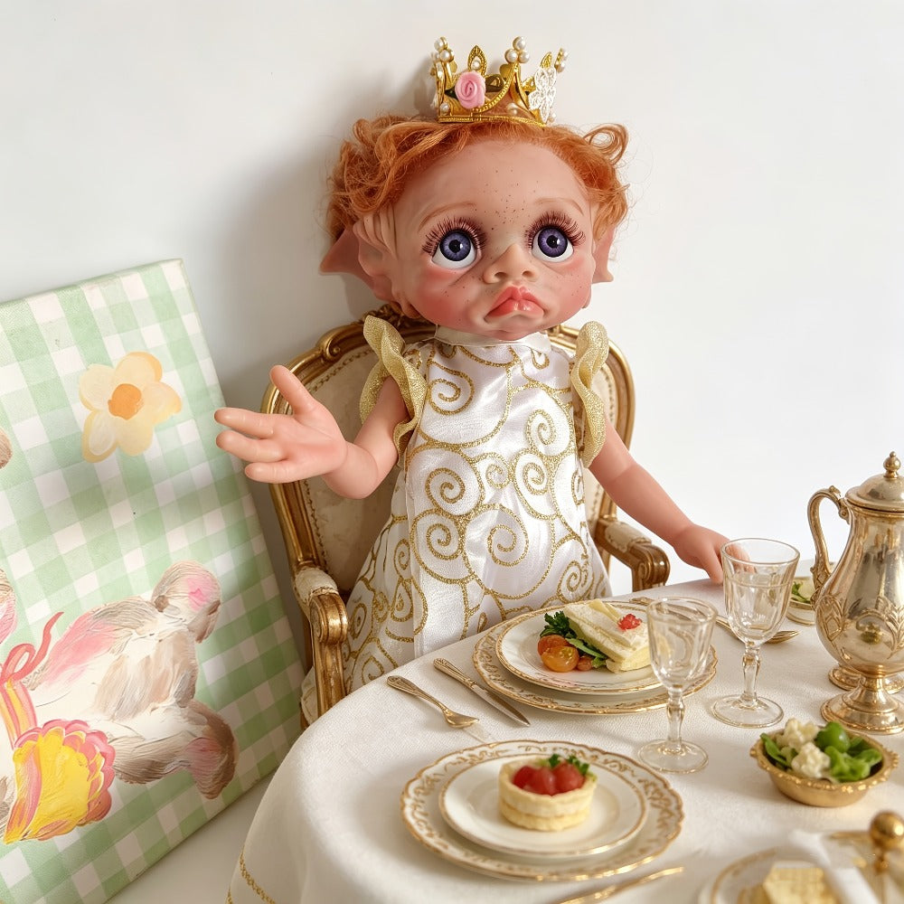 Fairy Elf Reborn Doll 15 Inch Soft Vinyl Full Body Hand-Painted Collectible Art Doll with Wavy Hair & Crown – Poseable Fantasy Girl Doll Gift for Kids Halloween Christmas Birthday