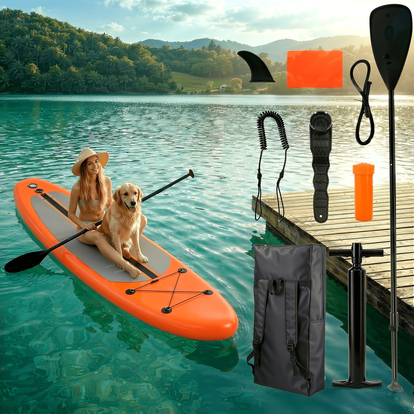 Stand Up Paddle Board 10ft 350lbs Inflatable SUP 3 Fins EVA Non-Slip Deck 12-15PSI Alloy Paddle Hand Pump Repair Kit Carrying Bag for Beginners All Skill Levels