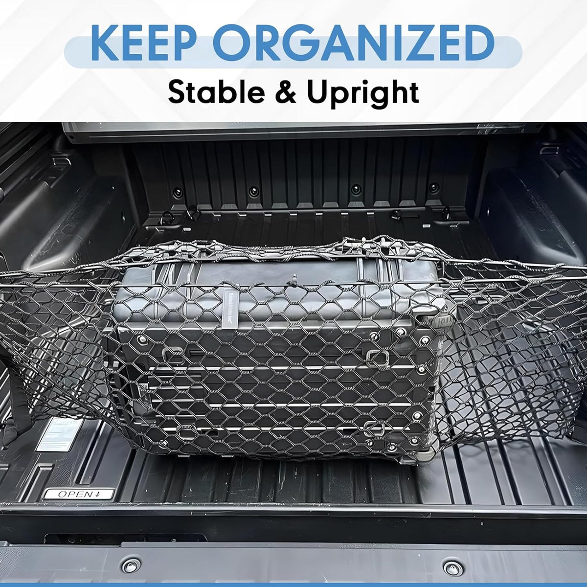 Elastic Mesh Net Organizer for Truck Bed Cargo, Featuring Hooks for Grocery Storage And Cargo Management in Pickup Trucks