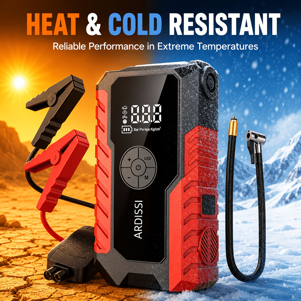 10000A 7-In-1 Multifunctional Emergency Jump Starter with 150PSI Air Pump, Digital Tire Inflator, Portable Car Battery Charger, Up to 2.64gal Gas/2.38gal Diesel, LED Emergency Light & USB Charging, Car Emergency Tool. Suitable As a Holiday Gift