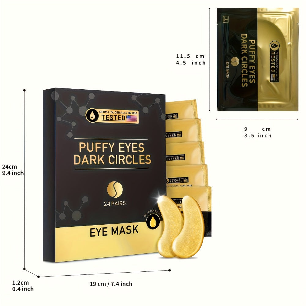 Under Eye Patches 24 Pairs Gold Collagen Hyaluronic Acid Glycerin – Hydrating Eye Mask for Dark Circles Puffiness, Luxury Skincare Gift Set for Women