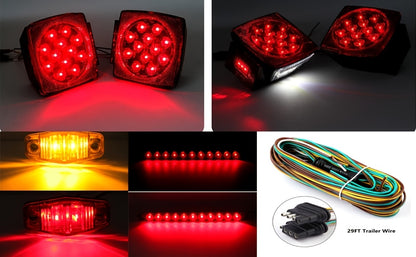 Trailer LED Light Kit, 2 x Square 12V Stop Turn Tail Brake Running Trailer Lights, Trailer Light Kit, 29ft Trailer Wire, 6 x LED Marker Lights, 11LED Trailer Tail Brake Light Bar w/ License Plate Bracket