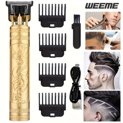 T-Blade Hair Clipper Set for Men - Golden Series USB Rechargeable Trimmer Kit with Guide Combs & Cleaning Brush, 1pc 2pcs 3pcs Options, Edge-Up Fade Beard Grooming, Gift for Men