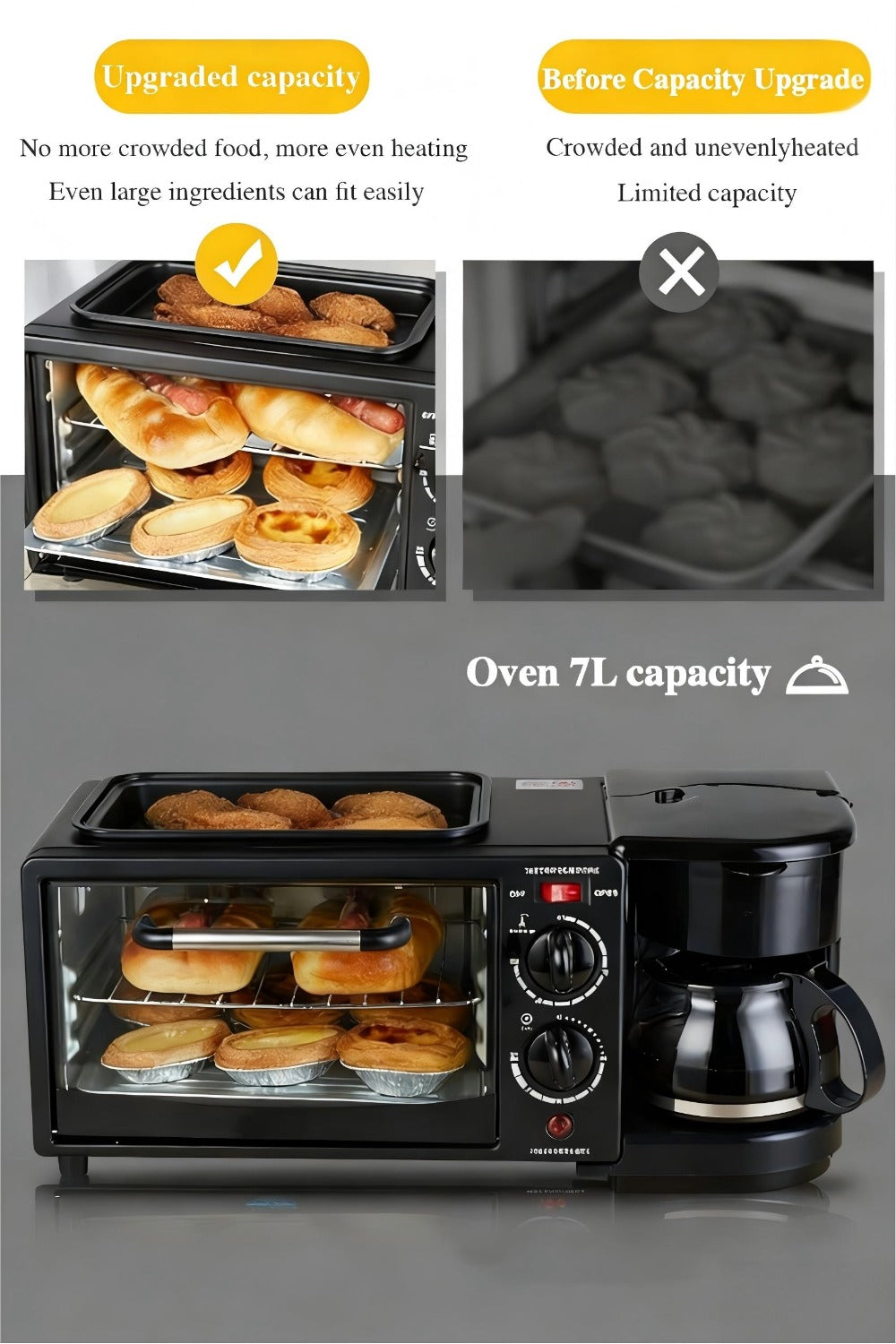 3-in-1 Breakfast Maker Station – Fry Eggs, Toast Bread & Brew Coffee All at Once, Non-Stick Coating, Auto Power-Off Safety Timer, One-Click Operation for Fast Morning Meals