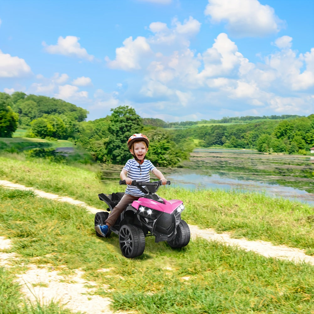 6V Kids Electric Quad ATV Ride-On 4-Wheeler with Headlights Foot Pedal Accelerator Treaded Anti-Slip Tires 1.86 MPH Outdoor Birthday Gift Boys Girls Ages 3+ Pink Blue Red Black