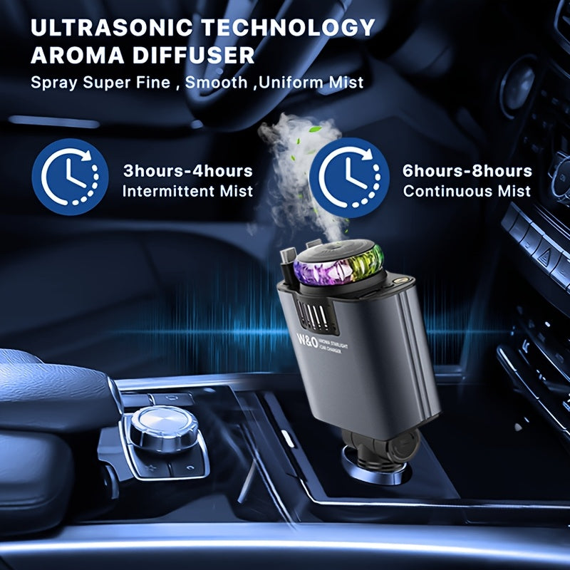 New AromaRelax Car Charger,Perfume(1pc/3pcs Sold),3-in-1 Retractable Car Charger with Starlight Projector, Fast Charging Car Phone Charger with 2.6ft Retractable Cable and USB-C Port, Car Charger Adapter, Compatible with Phone Etc.