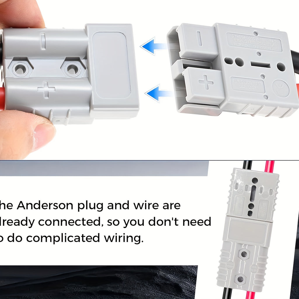 RV SB50A Connector Plug with Wire, Double SB50 Anderson Connector Cable, Quick Connection to Battery Harness, Forklift Plug Wire, One Pair of Fixed Power Forklift Connectors for Car Forklift