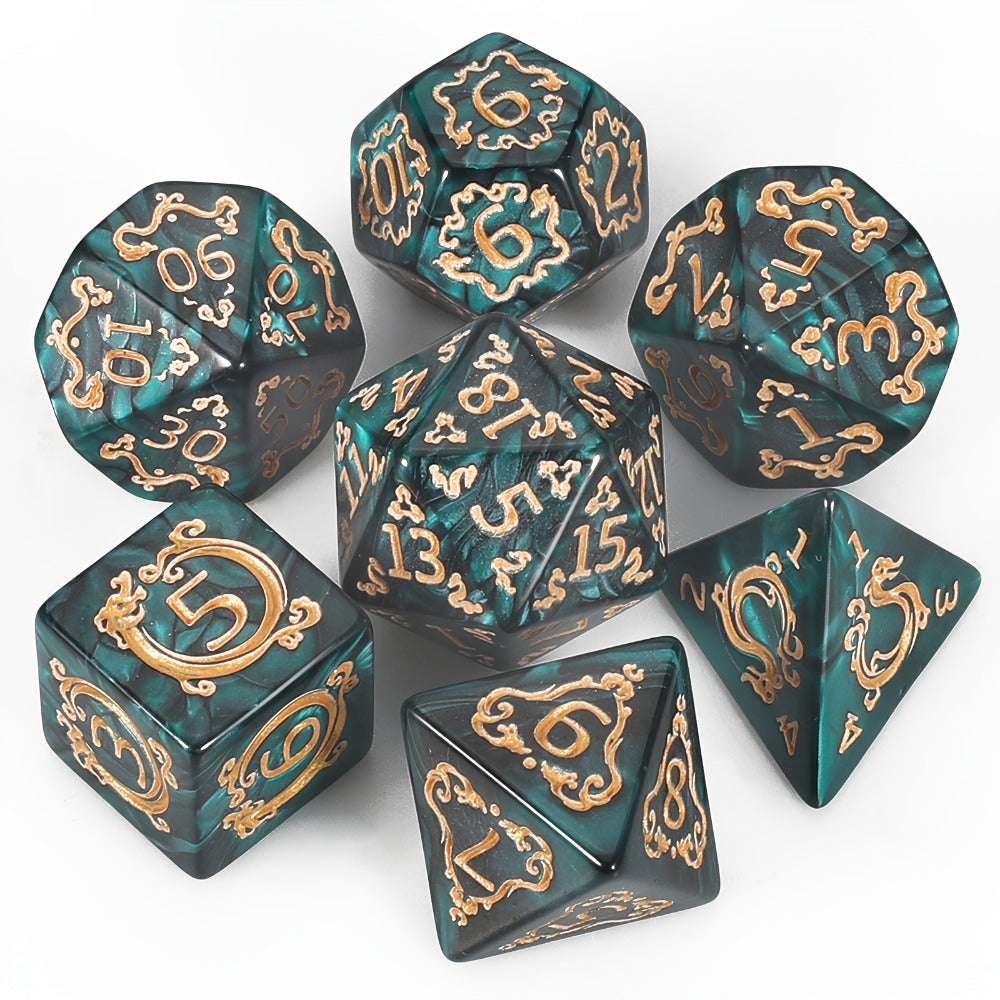 DnD Dice Set 49pcs Dragon Pattern Polyhedral Dice 7 Sets with Pouches – D4 D6 D8 D10 D12 D20 for Dungeons & Dragons RPG MTG Tabletop Games, 7 Colors Acrylic Gamer Gift