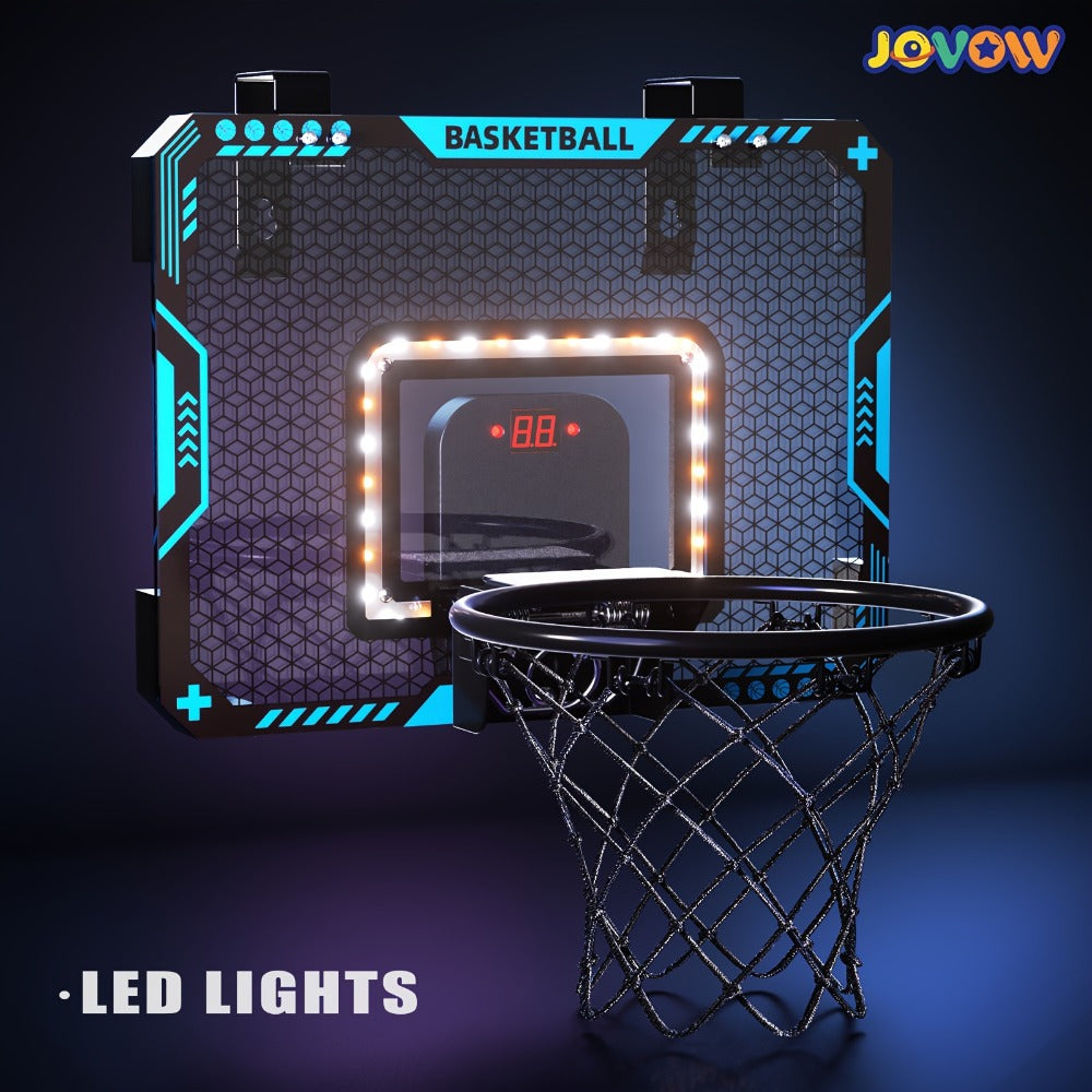 Over Door Basketball Hoop with LED Lights & Electronic Scoreboard – Mini Hoop Set with 4 Balls for Kids Teens Adults, No Drilling Indoor Outdoor Sport Game | Best Birthday Christmas Gift
