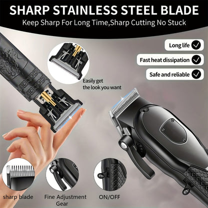 Men's Grooming Set 2 or 4 Piece - Cordless Electric Hair Clipper, T-Shaped Beard Trimmer, Nose Hair Trimmer & Electric Shaver, LED Display Professional Haircutting Beauty Kit, Father's Day Birthday Christmas Gift