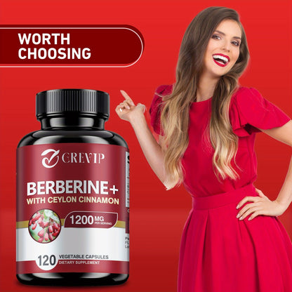 Berberine + Ceylon Cinnamon Supplement 120 Capsules – Support Healthy Cholesterol, Blood Sugar & Heart Health | Berberine HCl Dietary Supplement for Women & Men