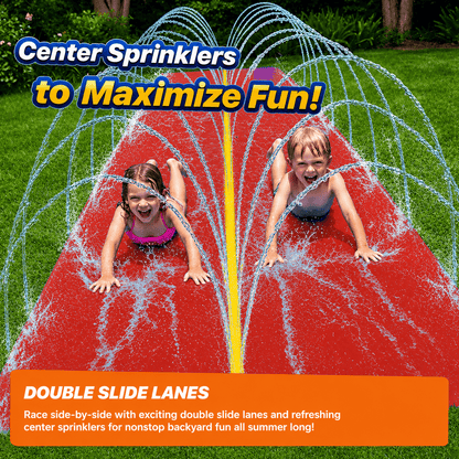 Kids Water Slide 18x5FT Backyard Slip and Slide – Dual Lane Zigzag Sprinkler, Heavy Duty PVC, Outdoor Summer Splash Toy for Boys & Girls Ages 3+ with 6 Stakes & Repair Kit Included