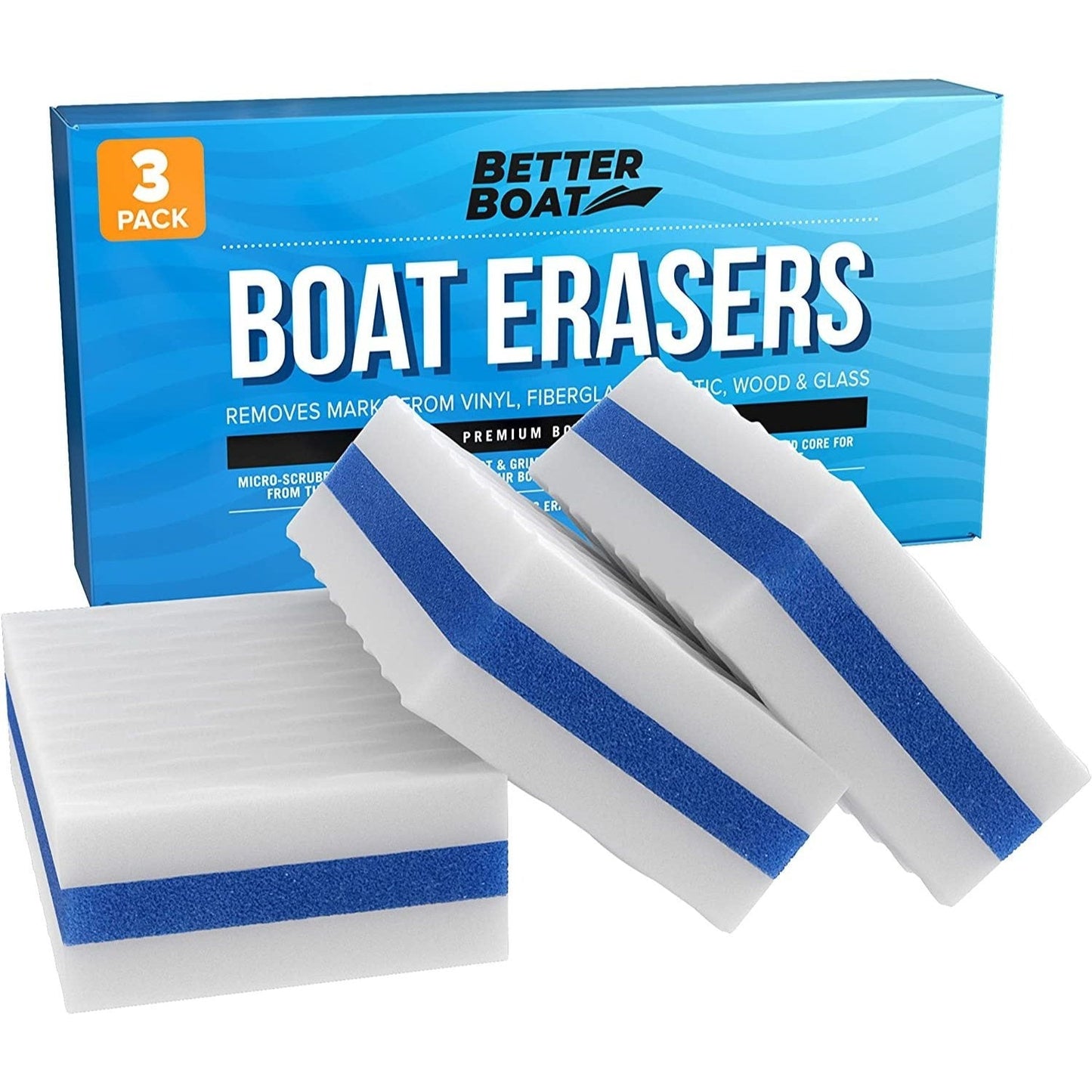 Boat Eraser Cleaning Sponge – No Bleach Magic Scrubber for Deck, Hull, Vinyl & Fiberglass – Removes Scuffs, Dirt & Grease on Pontoon, Fishing & Jon Boats (3, 9 or 12 Pack)