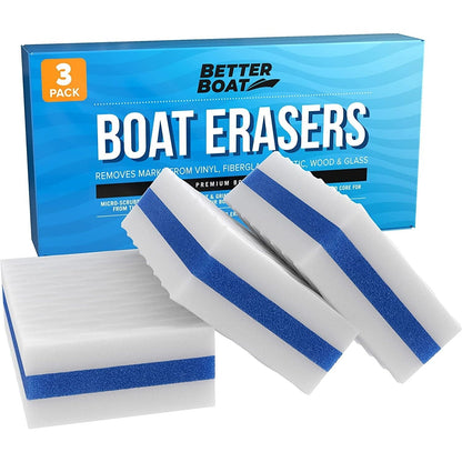 Boat Eraser Cleaning Sponge – No Bleach Magic Scrubber for Deck, Hull, Vinyl & Fiberglass – Removes Scuffs, Dirt & Grease on Pontoon, Fishing & Jon Boats (3, 9 or 12 Pack)
