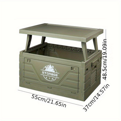 Large-Capacity Plastic Folding Box for Outdoor Use, Essential for Camping And Car Trunk Storage, with a Foldable Table And Storage Function