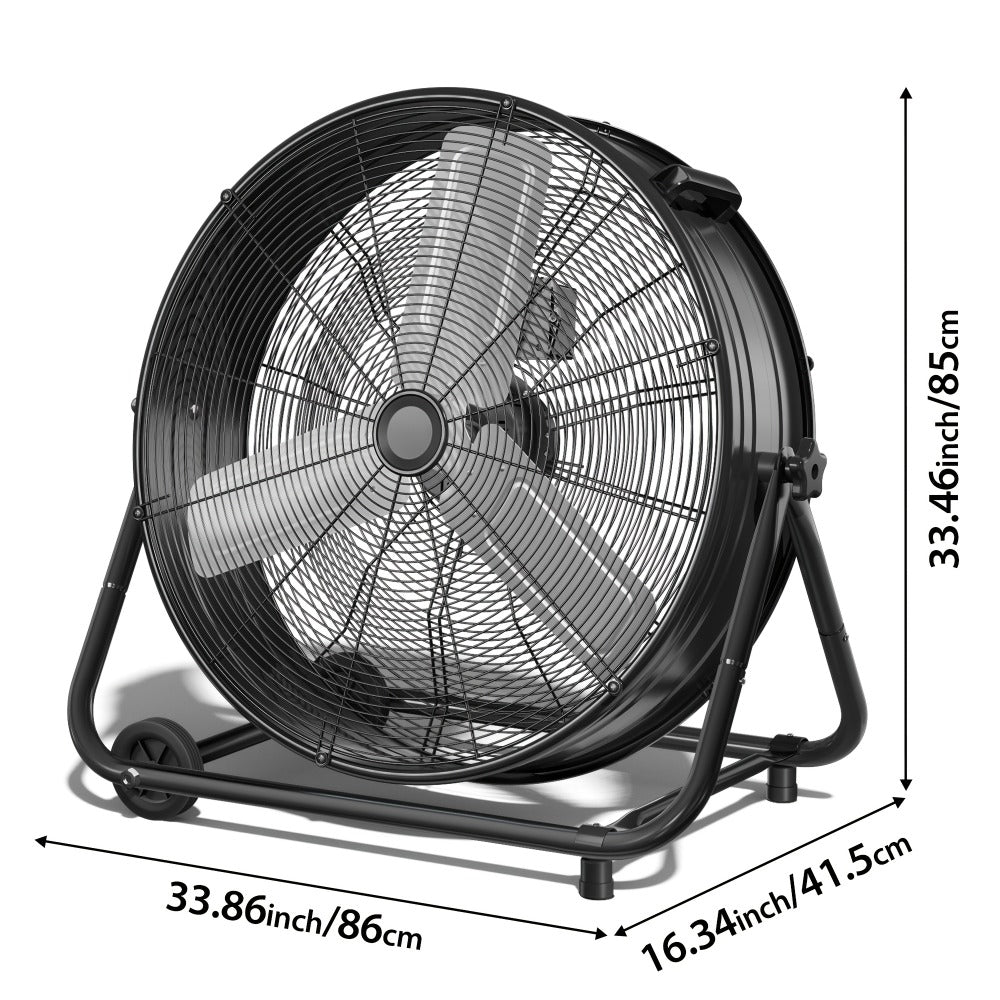 Industrial Drum Fan 24 & 30 Inch | High Velocity Floor Fan 9460-14000 CFM, 3-Speed Air Circulator with 180° Tilt for Warehouse, Garage, Workshop, Job Site & Large Space Cooling – Multiple Colors