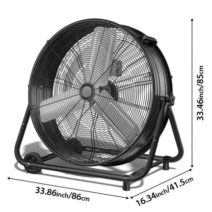 Industrial Drum Fan 24 & 30 Inch | High Velocity Floor Fan 9460-14000 CFM, 3-Speed Air Circulator with 180° Tilt for Warehouse, Garage, Workshop, Job Site & Large Space Cooling – Multiple Colors