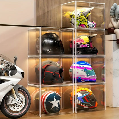XL Clear Stackable Acrylic Storage Bins with Magnetic Lid – Dustproof Large Display Case for Figures, Collectibles, Helmets, Shoes, Bags, Books, 50L Foldable Organizer 1/2pcs