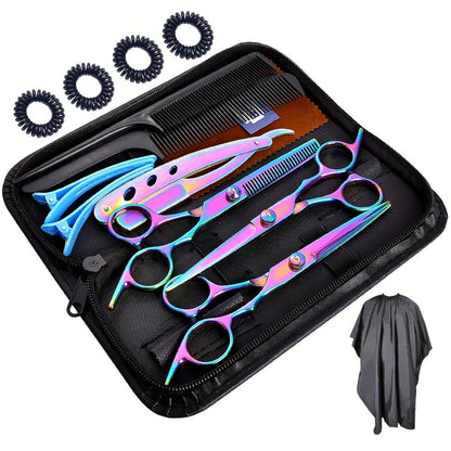 Professional Hair Scissors Set 16pcs 6.0 Inch – Thinning Shears Bangs Flat Cut Blending Salon Shears Diagonal Tail Design Hair Cutting Kit for Men Women Home Barber Gift