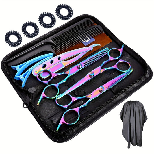 Professional Hair Scissors Set 16pcs 6.0 Inch – Thinning Shears Bangs Flat Cut Blending Salon Shears Diagonal Tail Design Hair Cutting Kit for Men Women Home Barber Gift