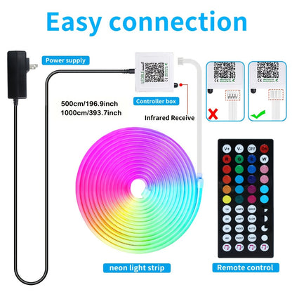 RGB LED Rope Lights with App & Remote Control, IP65 Waterproof Flexible Neon Strip, Music Sync, Multiple Modes, for Gaming Setup, Bedroom, Living Room, Indoor & Outdoor Decoration – 10m & 20m Available