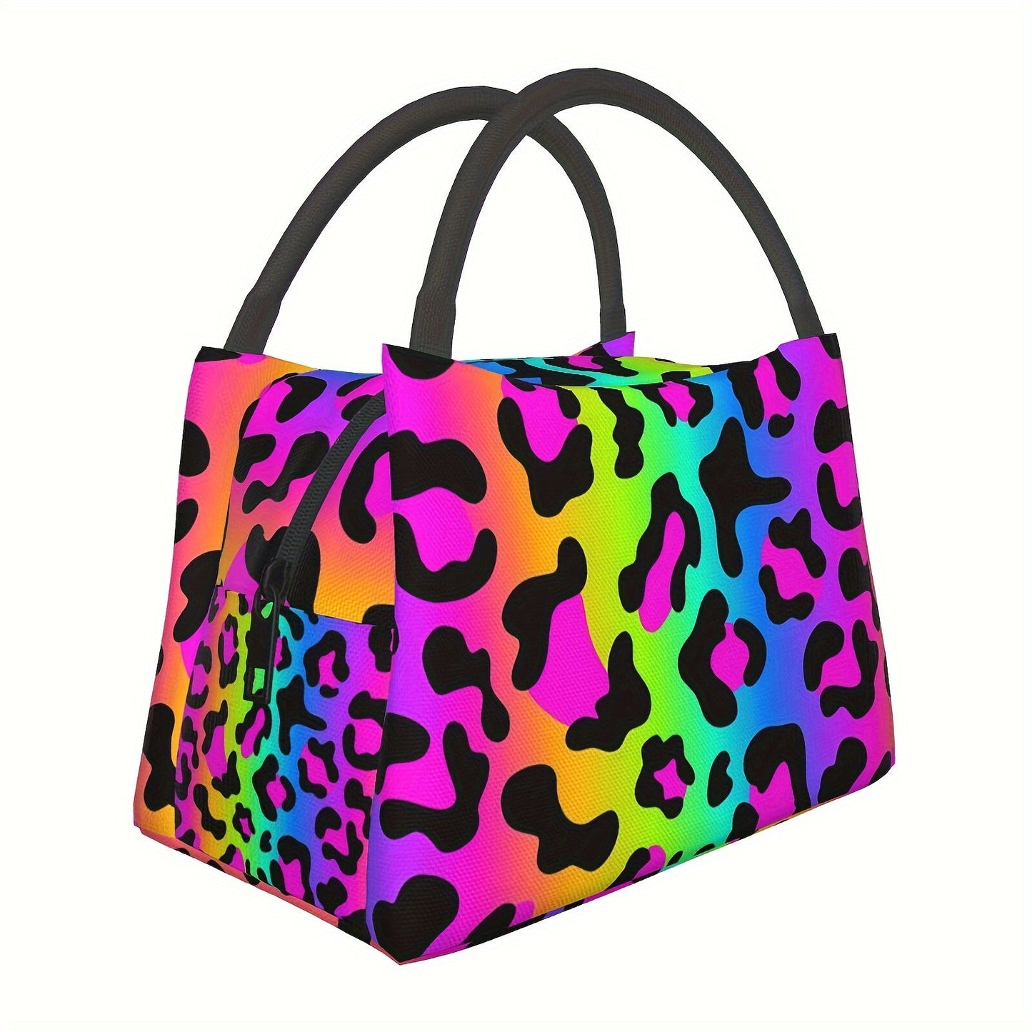 Insulated Lunch Bag with Leak-Proof Zipper Colorful Leopard Print Cooler Tote Bag Stylish Portable Lunch Box for Women Men Office Work Travel Picnic Reusable Thermal Lunch Bag 11x6.5x7in
