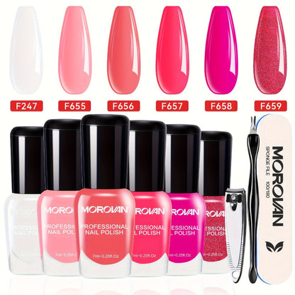 Nail Polish Set 6 Colors Quick Dry Long-Lasting – Hot Pink, Rose Red, Lilac Purple, Nude Pink, Lavender & Violet High Gloss 0.25oz, Chip-Resistant Nail Polish Gift Set for Women Teens Girls
