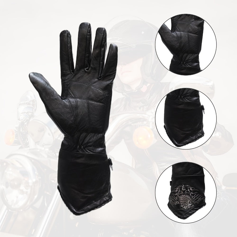 Women's Motorcycle Riding Gloves Full Finger Thermal Winter Warm Gloves with Stitched Eagle for Motorbike Cycling Driving Cold Weather – Black (S/M/XL/2XL/4XL)