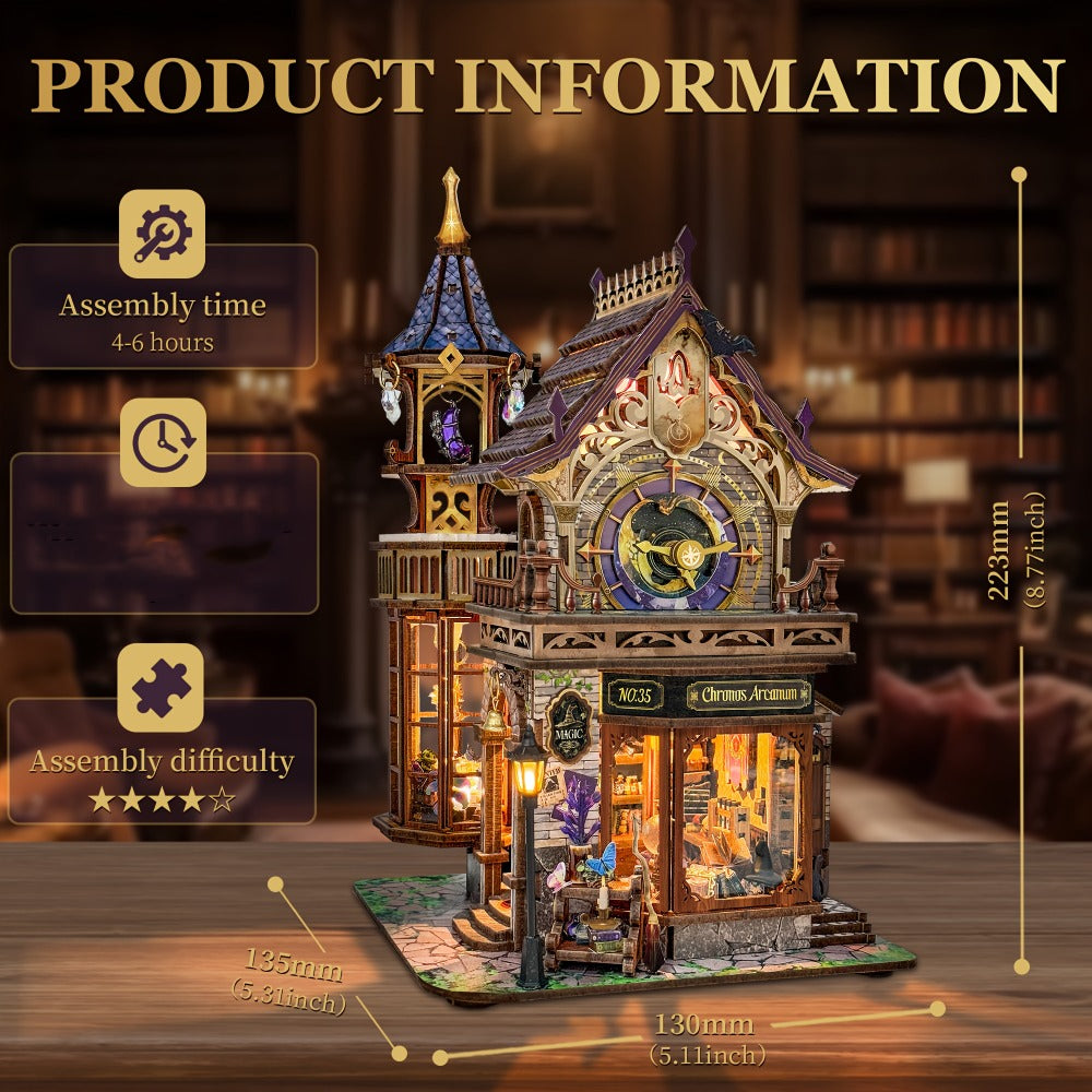 DIY Wood Miniature Bookhouse Model Kit SQ-71 Time Magic Club with Mechanical Link System – Adult Collector Dollhouse Display Piece, Unique Christmas Thanksgiving Birthday Gift for Women Teens Craft Lovers 14+