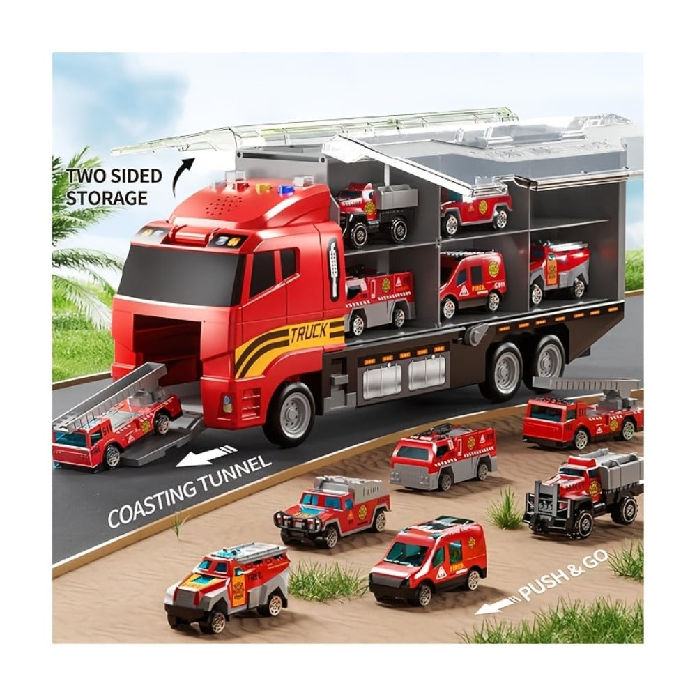 Fire Truck Toy Set for Kids Ages 3-6 – Die-Cast Metal Carrier Truck with Play Mat, Emergency Vehicle Collection, Birthday Christmas Gift for Boys Girls