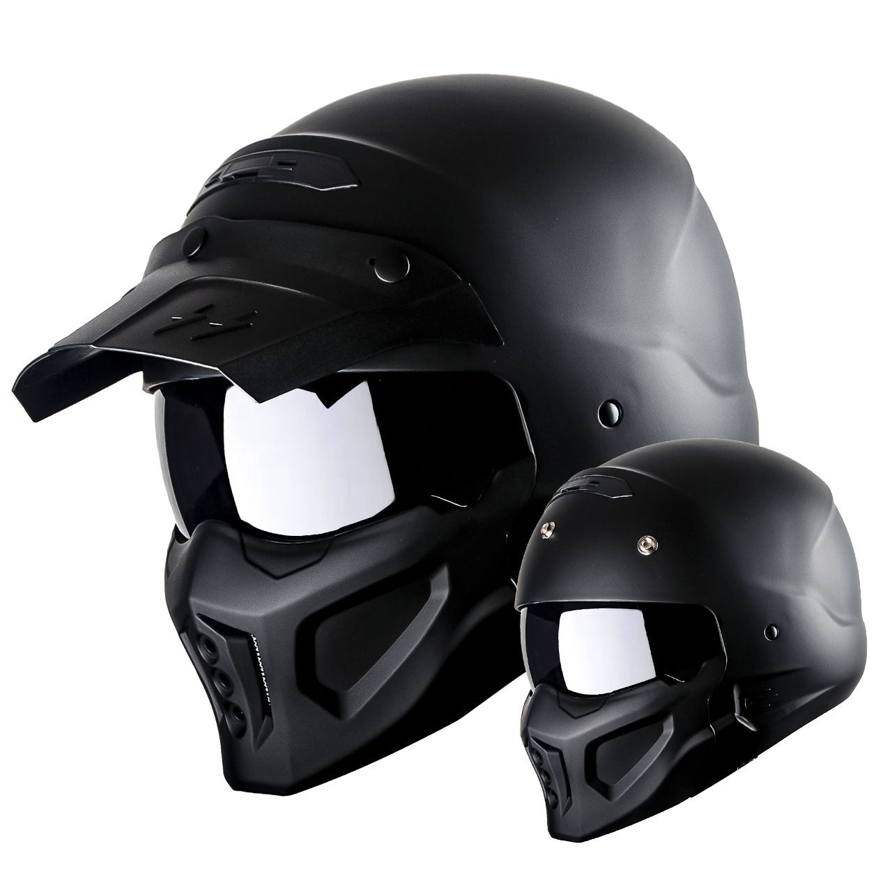 Convertible Motorcycle Helmet Full Face & Open Face 2-in-1 – Detachable Visor, Face Mask & Smoked Shield, Aerodynamic Thermoplastic Shell, Classic Style, Adult S/M/L/XL