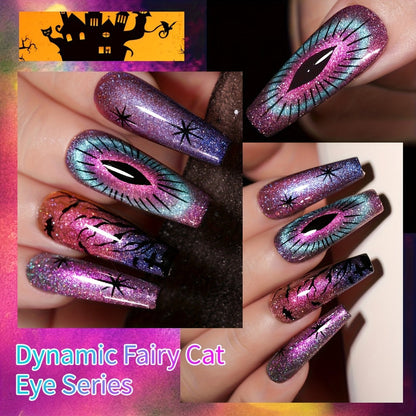 Cat Eye Gel Polish Set 6 Colors Holographic Magnetic — Dynamic Elf Reflective Soak Off UV LED Nail Gel 0.51oz Each | Multidimensional Light-Shifting Sparkle for Salon & Home Nail Art | Long-Lasting Chip-Resistant