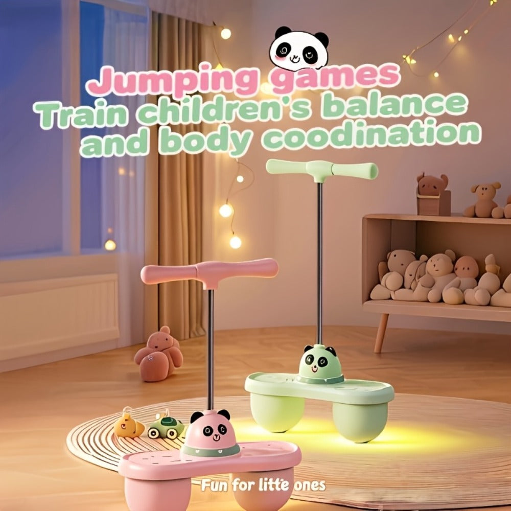 Kids Cartoon Panda Jumping Ball with Handle – Double Bouncy Ball Balance Training Toy, 24.6" Size, Durable TPR+PP, Includes Gas Cylinder & Needle | Pink & Green | Outdoor Fun Gift
