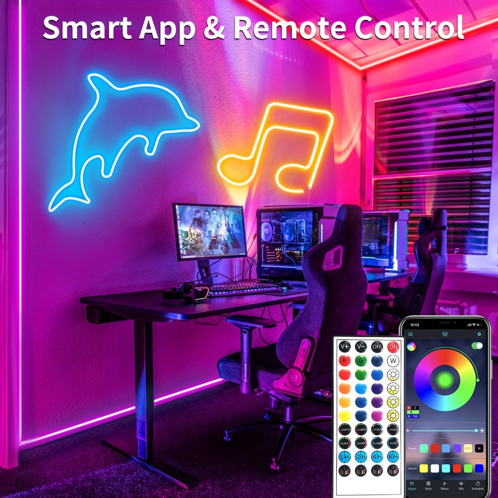 Neon Rope Lights 100ft RGB LED with App & Remote Control, 2 Rolls of 50ft Flexible Neon LED Strip, 24V Safe Low Voltage, for Bedroom, Room Decor, Gaming Setup, Indoor Accent & Holiday Lighting