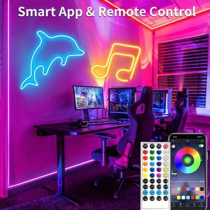 Neon Rope Lights 100ft RGB LED with App & Remote Control, 2 Rolls of 50ft Flexible Neon LED Strip, 24V Safe Low Voltage, for Bedroom, Room Decor, Gaming Setup, Indoor Accent & Holiday Lighting