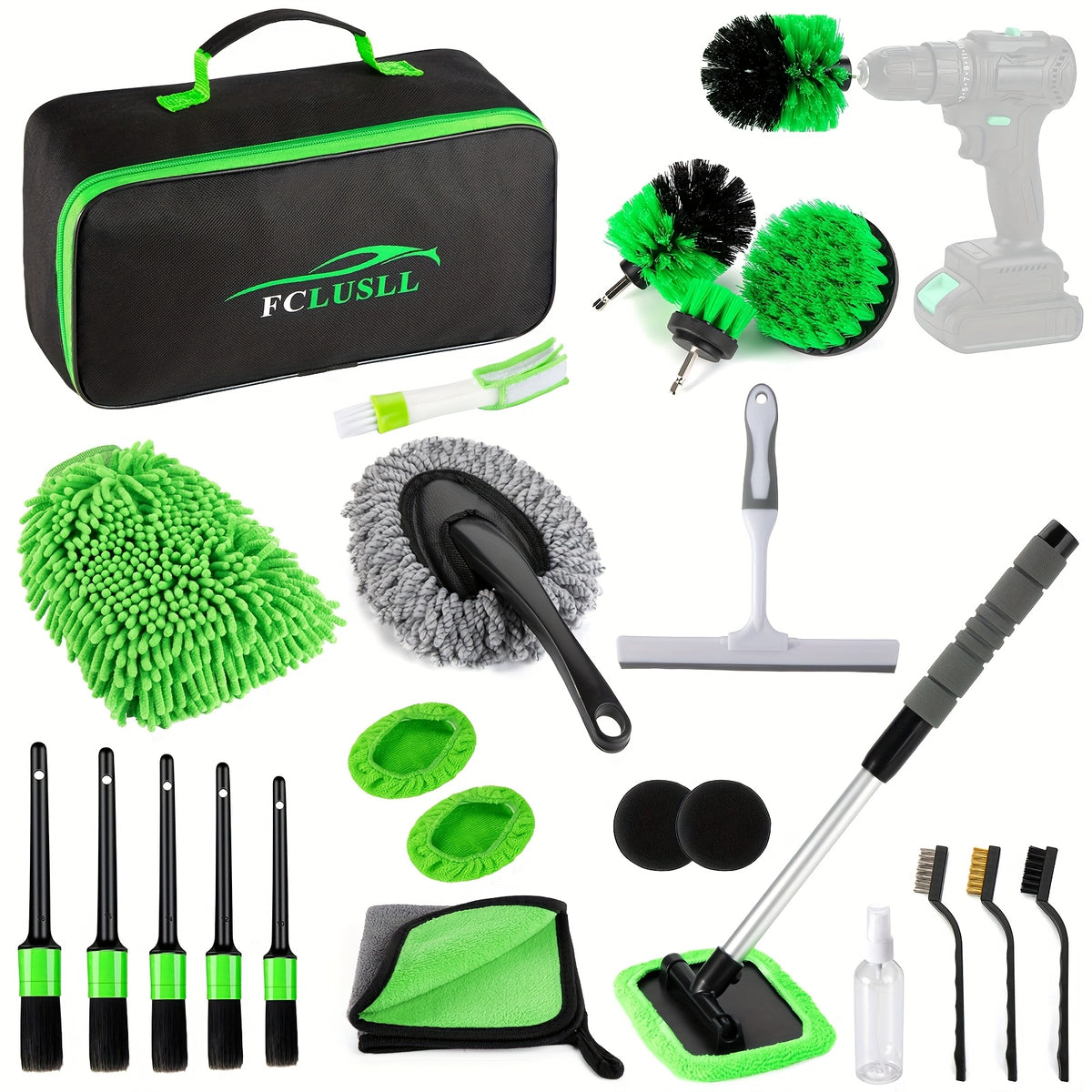FCLUSLL 17/24/29/32/35pcs Car Cleaning Kit, Including Portable Vacuum Cleaner, Windshield Cleaning Tool, Car Drill Brush Set, Interior Brush Set, Full Interior Care Set, Cleaning Set, Holiday Gift for Family And Friends