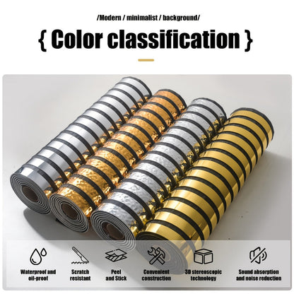 Luxury Mirror 3D Wallpaper Roll Self Adhesive Peel and Stick PVC Vinyl Film Grid Vertical Stripe Pattern for TV Wall Sofa Background Bedroom Living Room Decor Mirror Gold Silver Water Wave