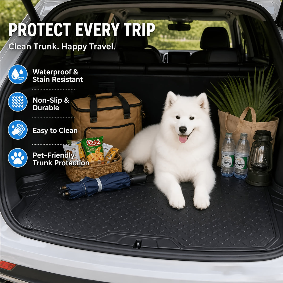 Thick Anti Slip All-weather Cargo Mat for the Trunk, with a  Design-Suitable for Small Cars/ SUVs/ Vans, Pickup Trucks, Etc.Waterproof, Wear-resistant, Easy to Clean Rubber Carrier Protective Pad