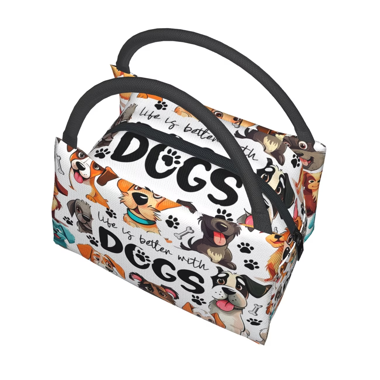 Insulated Lunch Bag with Dog Print - Portable Thermal Cooler Tote for Camping, Picnic & Beach | Reusable Polyester Lunch Box for Women Men Kids, Festive Gift for Christmas Birthday Valentine