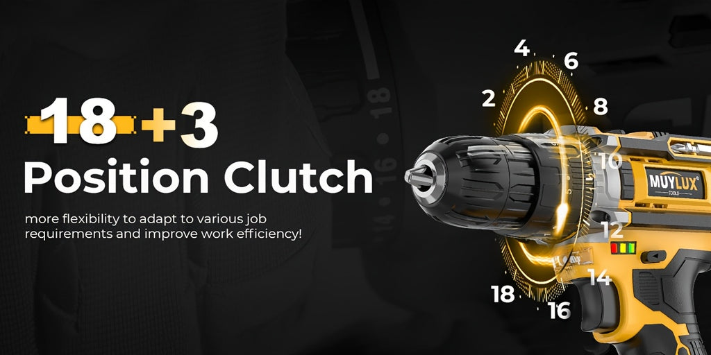 20V Cordless Drill Set, Impact Power Drill with 3/8 Inch Keyless Chuck, 18+3 Clutch Electric Drill with Work Light, Max Torque 45Nm, 2-Variable Speed And 2.0AH Batteries And Fast Charger