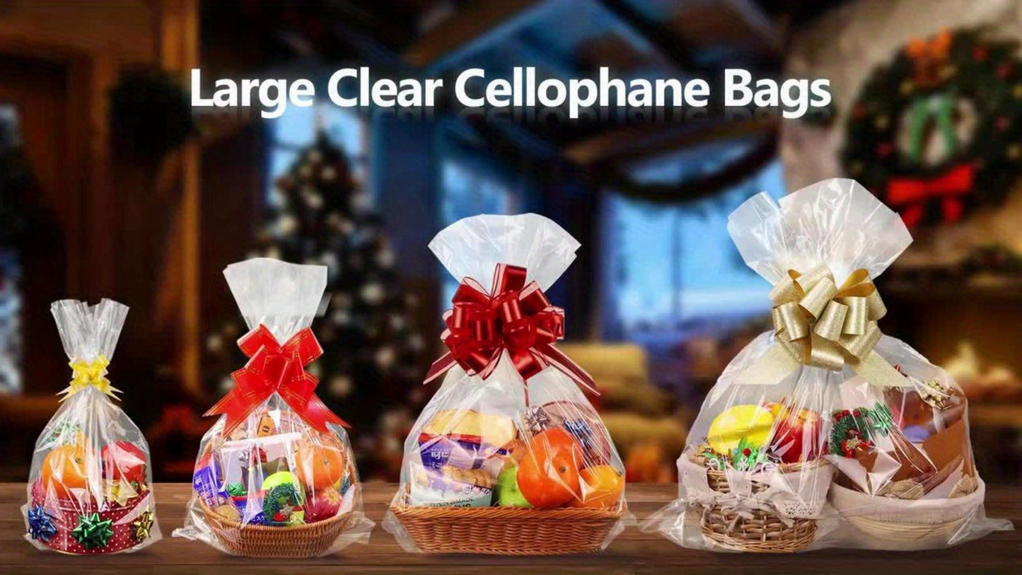 Cellophane Bags 50-Pack Large 18x30 Inch Transparent Gift Basket Wrap Bags – Clear Cellophane Wrapping for Christmas, Holidays & Gift Packaging