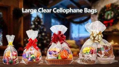 Cellophane Bags 50-Pack Large 18x30 Inch Transparent Gift Basket Wrap Bags – Clear Cellophane Wrapping for Christmas, Holidays & Gift Packaging