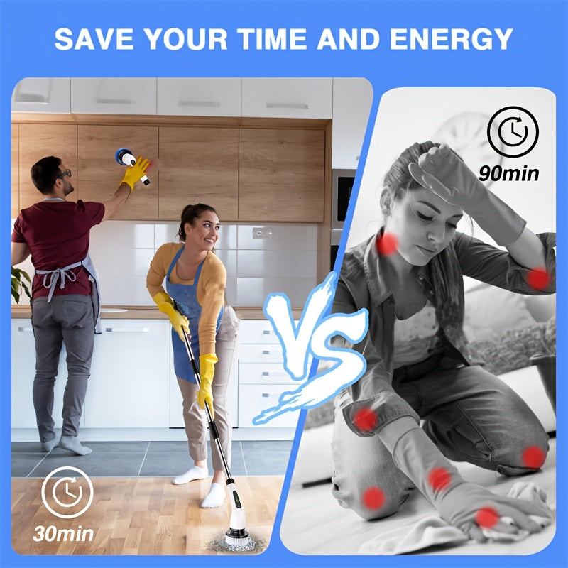 Multifunctional Electric Spin Scrubber Cordless Cleaning Brush, 7-in-1 Cleaning Brush, Adjustable Speeds 7 Replaceable Heads, Dual-speed And Detachable Telescopic Handle, Suitable for Car, Kitchen, Living Room And Bathroom