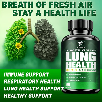 Lung Health Supplement Capsules with Mullein Leaf & Olive Leaf Extract for Respiratory Support, Immune Health, Airway Comfort, Day & Night Use, 60 Capsules
