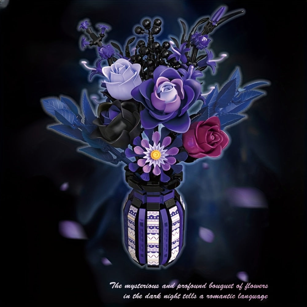 Gothic Flower Bouquet Building Block Set 1218pcs – DIY Artificial Floral Arrangement & Vase Brick Kit, Multicolor Home Office Decor Display, Unique Birthday Valentine's Day Gift for Women