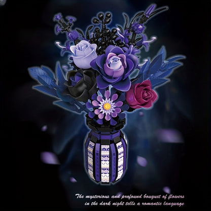 Gothic Flower Bouquet Building Block Set 1218pcs – DIY Artificial Floral Arrangement & Vase Brick Kit, Multicolor Home Office Decor Display, Unique Birthday Valentine's Day Gift for Women