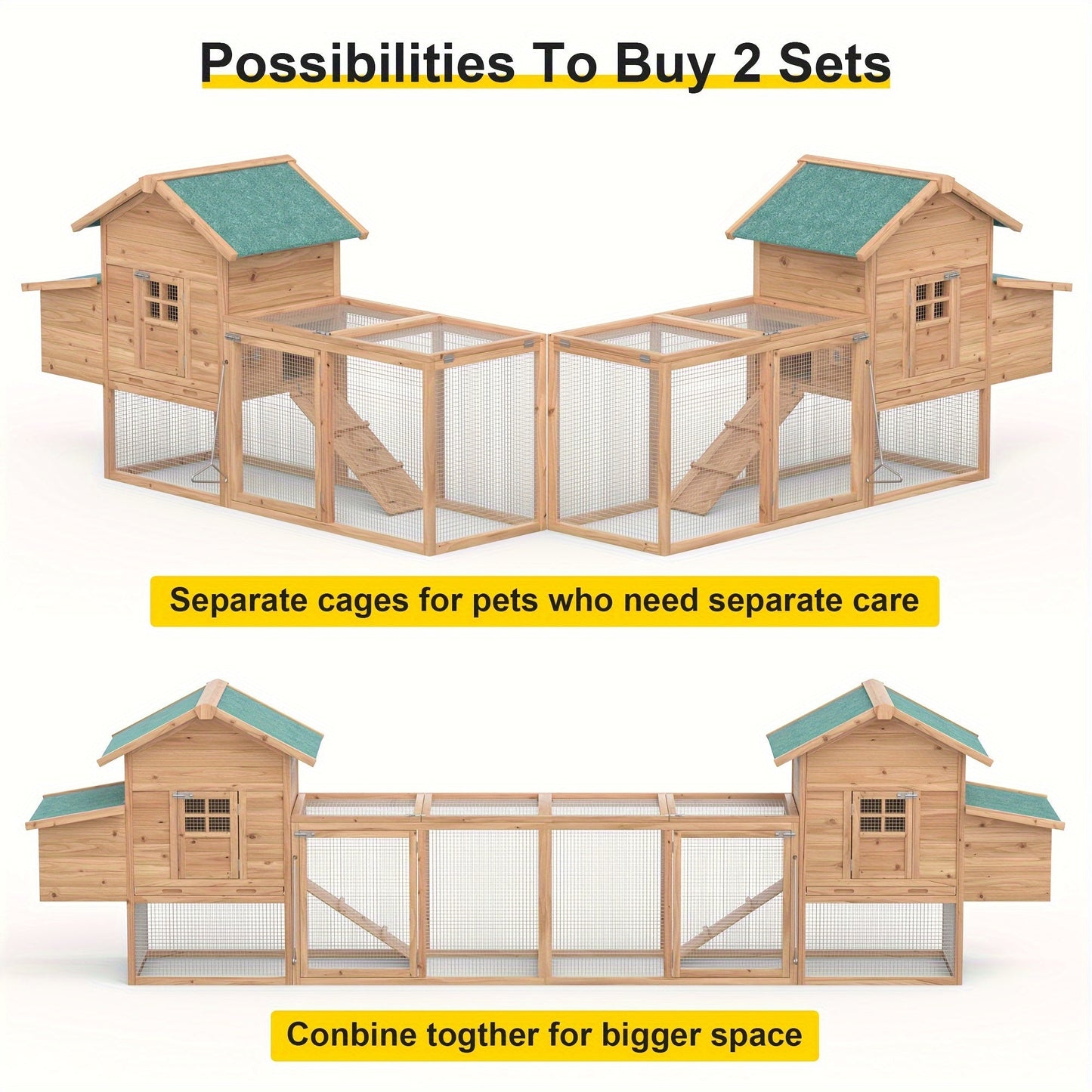 Outdoor Wooden Chicken Coop 80" – Backyard Hen House for 2-4 Chickens with Run Cage, Nesting Box & Ramp | Weather-Resistant Fir Wood Poultry Hutch, Slide-Out Tray, Wire Fencing