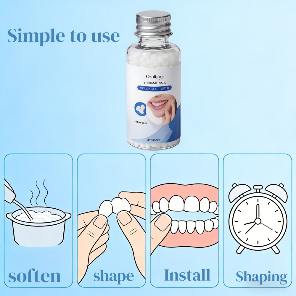 Temporary False Tooth Kit DIY Cosmetic Dental Repair Moldable Thermoplastic Realistic Fit for Missing Broken Chipped Teeth Secure for Eating Daily Wear Men Women Elderly 30g