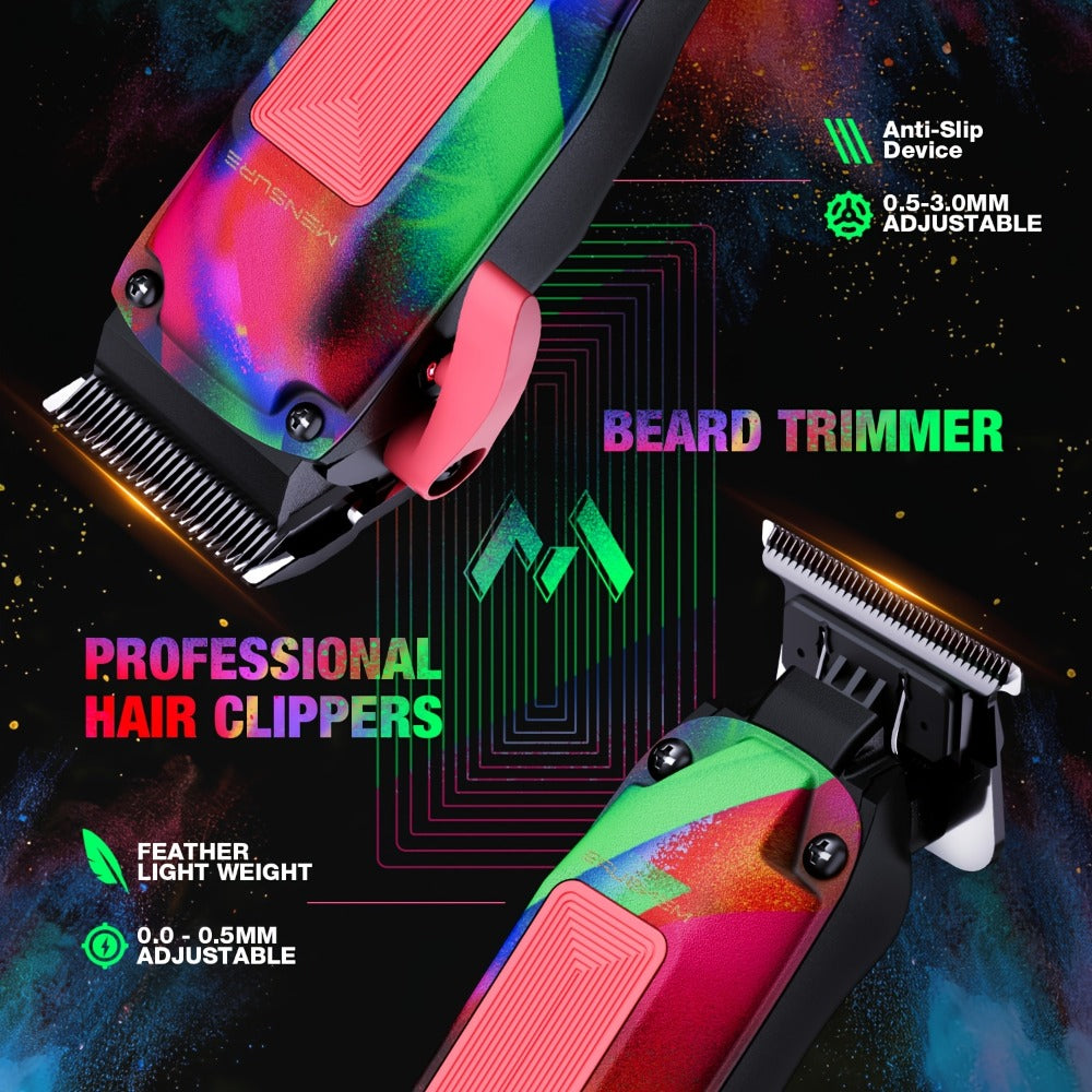 Professional Hair Clippers for Men – 7500RPM Cordless Barber Clipper Kit with Graffiti Metal Body, Zero-Gapped Adjustable Blade, 10 Color Guide Combs & Storage Bag, Fade Clipper for Home & Salon Use